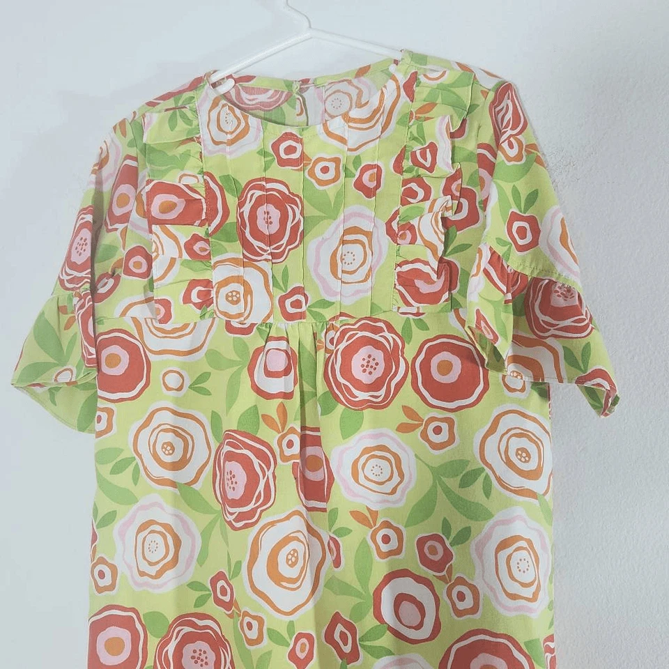 Kelly's Kids 绿色和橙色花卉印花连衣裙 6/7 码学院风连衣裙 — 第 2/4 张图片