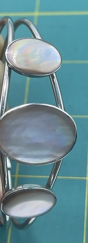 Silver Double Band Bangle Bracelet Set With 3 Moonstones - Picture 1 of 8