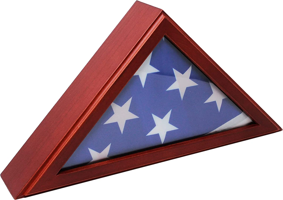 American Flag Mahogany Display Case Wood Frame Fits 5X9.5 Folded Flag Veter