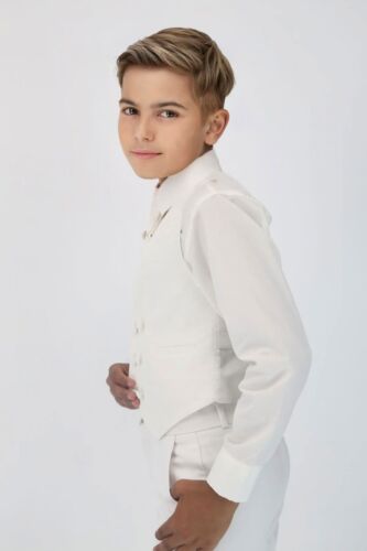 Luxuriöser Jungen elfenbeinfarbener 5-teiliger Anzug - schmale Passform Kommunion Taufe Set, Alter 1-16 - Bild 5 von 8
