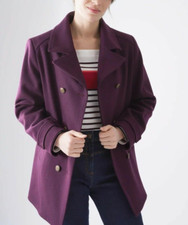 Armor Lux Womens Wool Double Breasted Pea Coat - Purple - Size Small Rrp £349