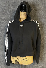 ADIDAS Sweater Women Medium 14 Black Cotton Crop Top Hoodie Pullover Sweatshirt