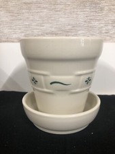 Longaberger Heritage Green Medium Flower Pot & Saucer - Made in USA