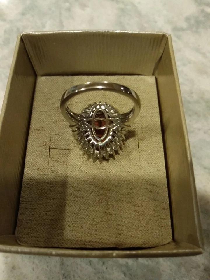 Autumn Alexite, Natural White Zircon Halo Ring Platinum Over SS Size 8 10.50 ctw - Image 3 of 4