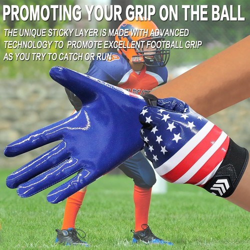 American Football Gloves Youth Kids Ultra Tack Sticky Non-Slip Palm Receivers - Picture 4 of 7