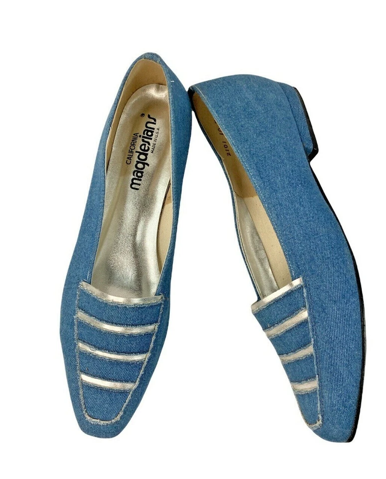 Pisos de ballet de mezclilla vintage California Magdesians para mujer 10N azul plata borde crudo Foto 3 de 4