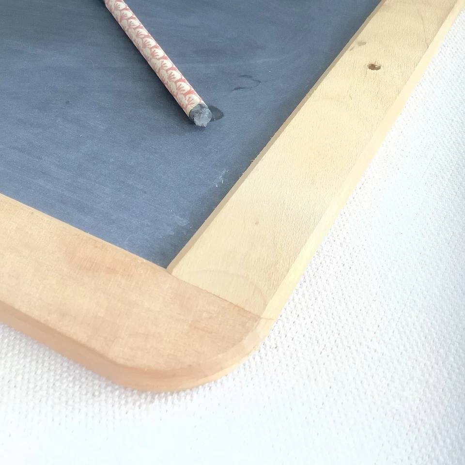 Vintage Slate Chalk Board Framed Double Sided Writing Tablet Student w/ Stylus - Image 4 of 4