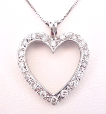 14K WHITE GOLD .70CTW ROUND DIAMOND HEART PENDANT NECKLACE