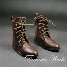 1/4 1/3 BJD PU Leather Shoes Doll Military Boots Pointed-toe Lace-up Retro Brown