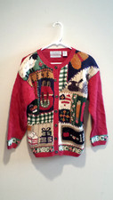 Vintage Tacky Teacher Cardigan - Signatures by Northern Isles - Small S - Red