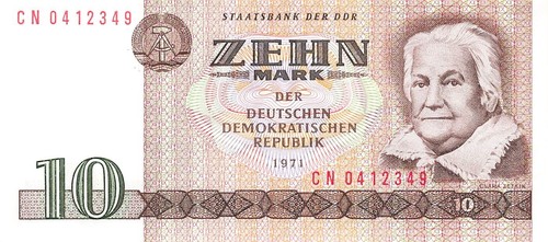 DDR Banknote, 10 Mark 1971 Clara Zetkin 359c KASSENFRISCH / UNC