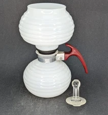 McKee Glasbake White Glass Coffee Pot Ribbed Beehive Percolator Rod Vintage