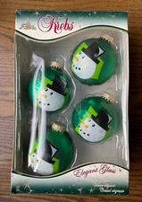 VINTAGE SNOWMAN KREBS GLASS BALL GLOBE CHRISTMAS ORNAMENTS 4 qty NIB