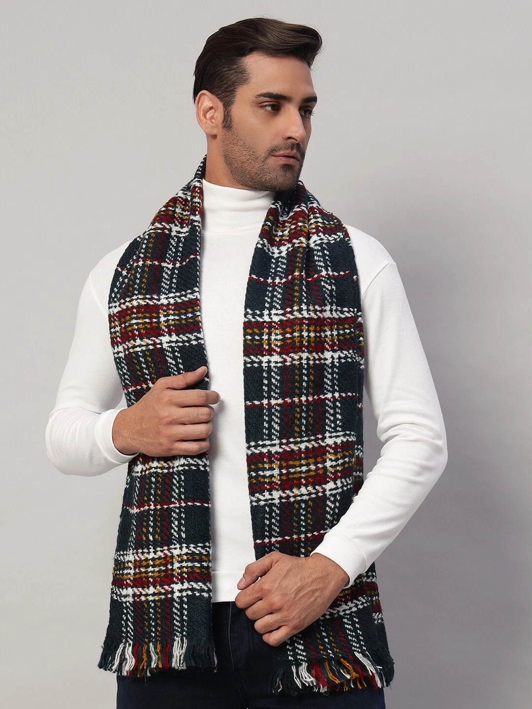 Mens Womens Winter Warm Indian Made Knitted CASHMERE Scarf Scarves Plaid Wool