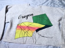 Vintage 1980s 1990s Oregon Neon Beach Kites Art Crop Top Crewneck Hanes USA M/L