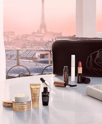 7 pc Lancome Paris Absolu Rich Cream, Serum, Mascara, Lipstick, Cils, Bag SEALED