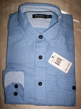 NWT $70  NAUTICA MENS L/S SPREAD COLLAR BUTTON FRONT SOFT SHIRT- LIGHT BLUE- XL 