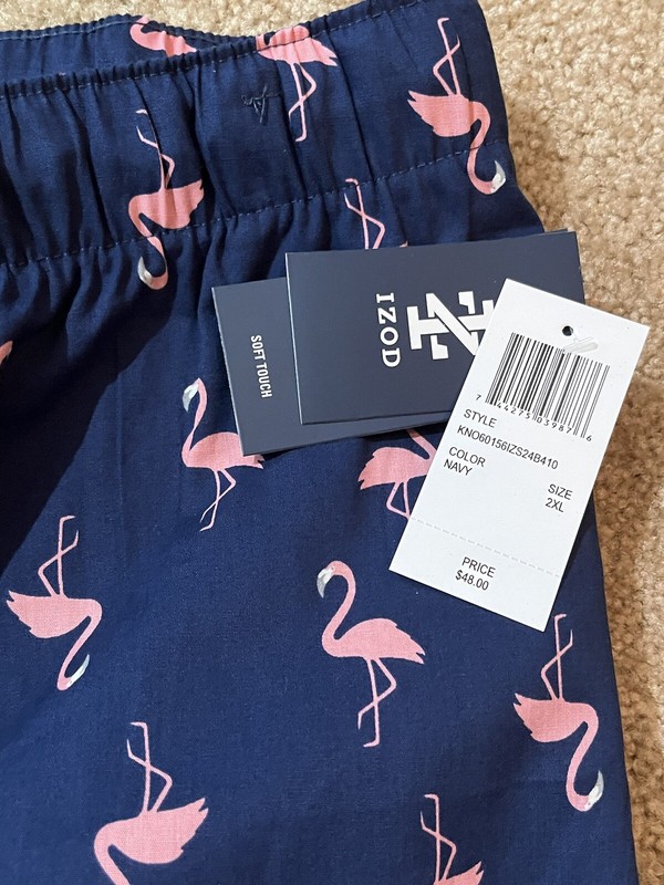 NWT Mens XXL Izod Navy Flamingo PJ Pants Cotton Drawstring Pajama Summer Beach