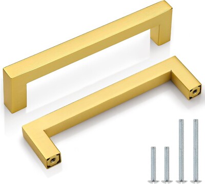 Probrico Gold Schrankgriffe eckig Küchenschrankbeschläge 128 mm Loch Strg 10 Stück