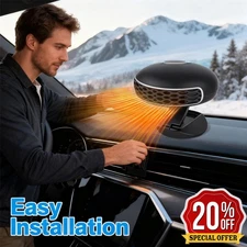 360° Rotary Portable 12V Car Heater & Defroster, 150W Fast Heating & Cooling Fan