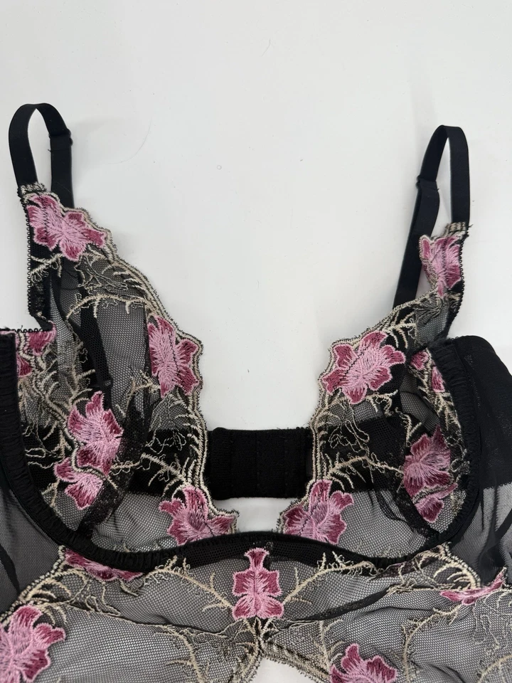 Lencería de peluche Fredericks of Hollywood rosa negro encaje flor para mujer mediana Foto 3 de 4