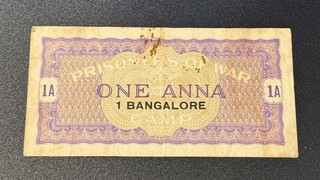 India prisoners of war 1 Anna 1940S WW2 Prison Camp Circulated RARE!! Bangalore