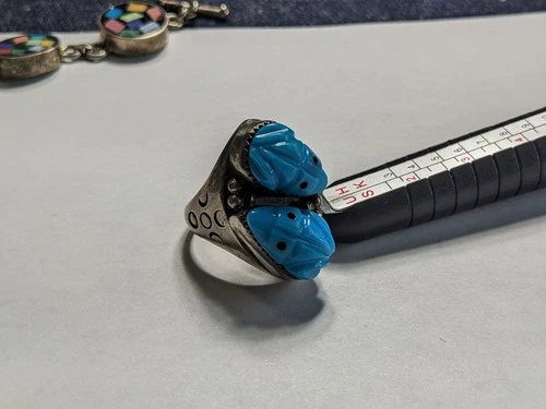 NATIVE BREATHTAKING Vintage Coin Silver Carved Toad Frog Large Mens Ring Size9.5