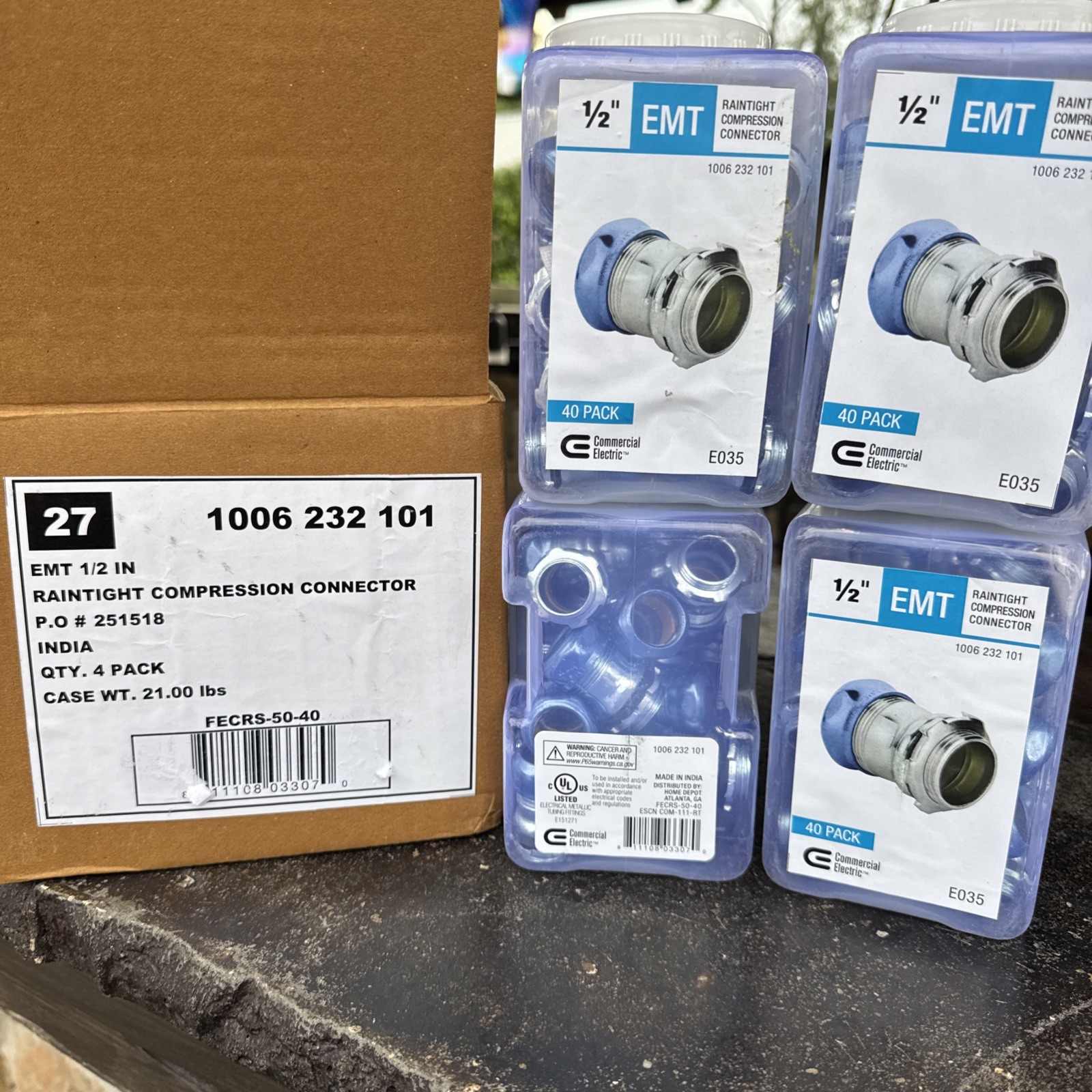 160 Pcs 1/2” EMT Raintight Compression Connectors Commercial Electric