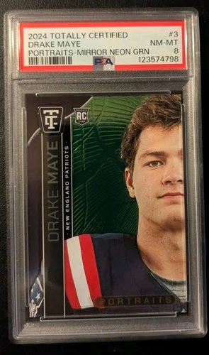 2024 Totally Certified /299 Drake Maye Mirror Neon Green SP RC PSA 8 NM-MT