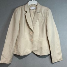 Calvin Klein Blazer Women 8 Beige Linen Blend Professional Office Spring Neutral