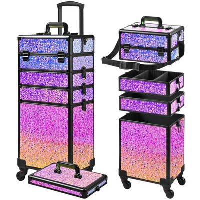 Rolling Makeup Case, Makeup Train Case with Lid, 5 in 1 Cosmetology Case on W...