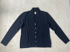 hessnatur Strickjacke Damen Gr. 40/42 Bio Schurwolle dunkelblau Revers Cardigan