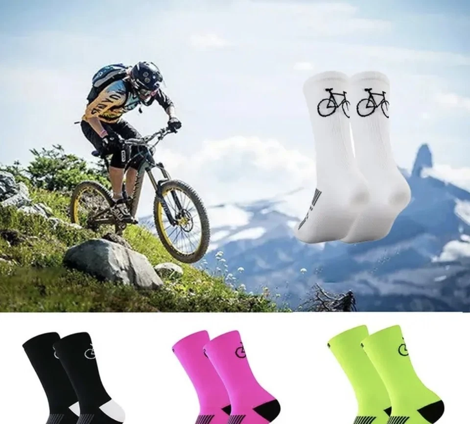 4 Paia Calze Uomo Ciclismo Corsa Mtb Gravel Taglia Unica - Immagine 2 di 4