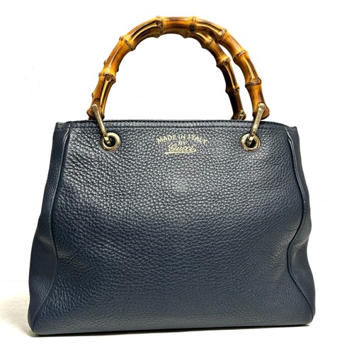 Gucci Bamboo Hand Bag Tote Bag Navy Authentic