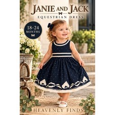 Janie and Jack 18-24M Toddler Equestrian Horse Print Tulle Dress Navy Polka Dot