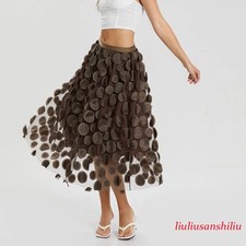 Women Tulle Tutu Skirt Solid Color 3D Dot Elastic Mesh Fairy A-Line Skirt for Be