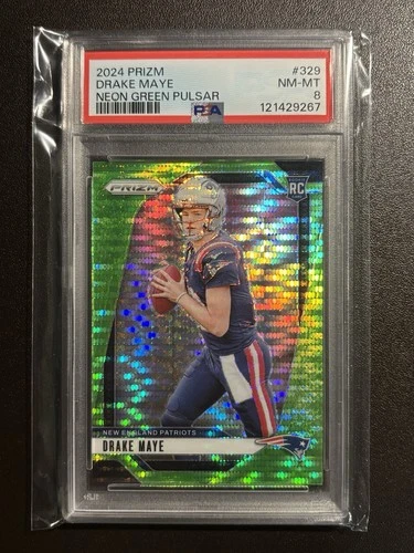 2024 Panini Prizm Rookie Neon Green Pulsar #329 Drake Maye RC PSA 8 NM-MT