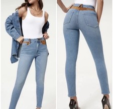 Good American Suede Mix Blue Jeans Size 30 Good Legs Stretch High Rise Skinny