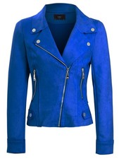 Womens Faux Suede Biker Jacket Pale Blue Cobalt Black Coat Size 8 10 14 16 New