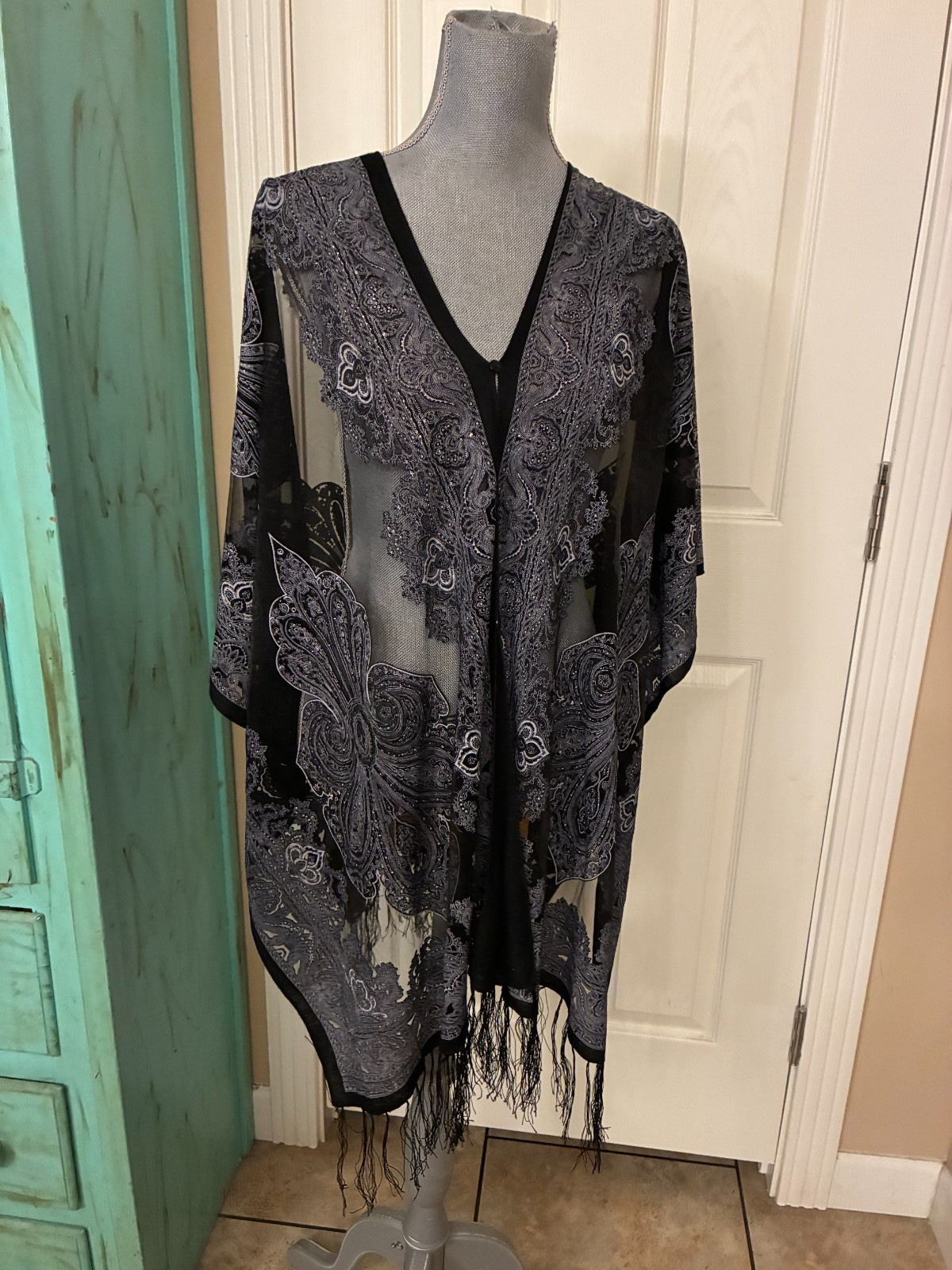 BLACK SEQUINS EMBOSSED LIKE, BUTTON DOWN FRONT & … - image 1