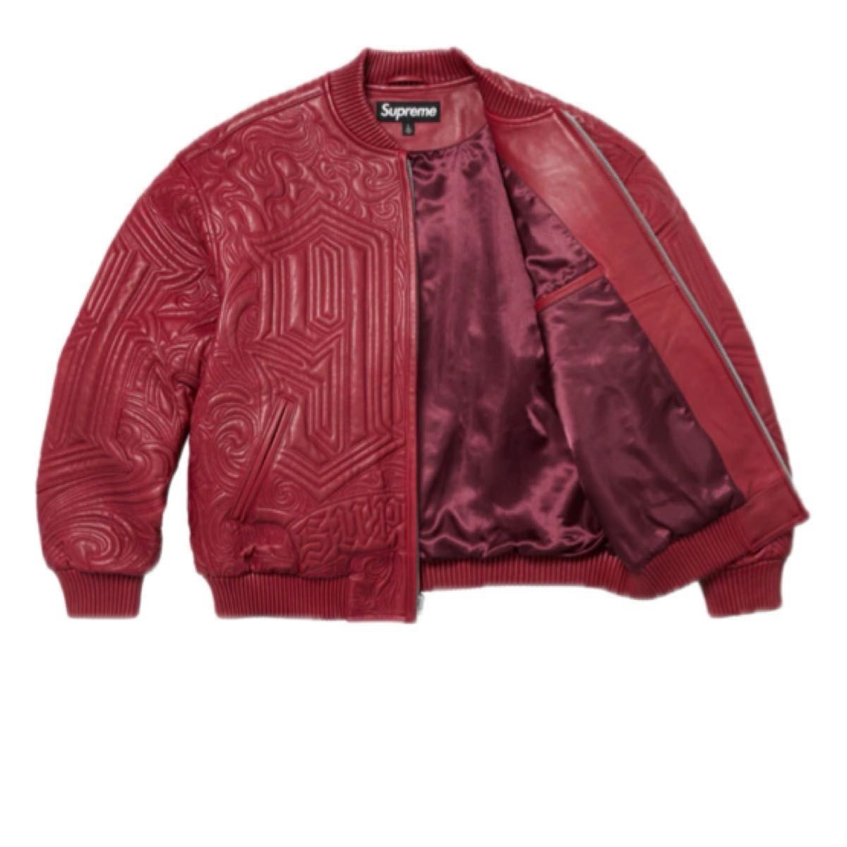 Supreme Mister Cartoon Embroidered Leather Jacket Burgundy M Supreme Mister Cartoon Embroidered Leather Jacket Burgundy M
