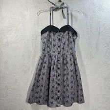 Sourpuss Halter Dress Pinup Style Rockabilly Sz M Gray Skull Print Gothic