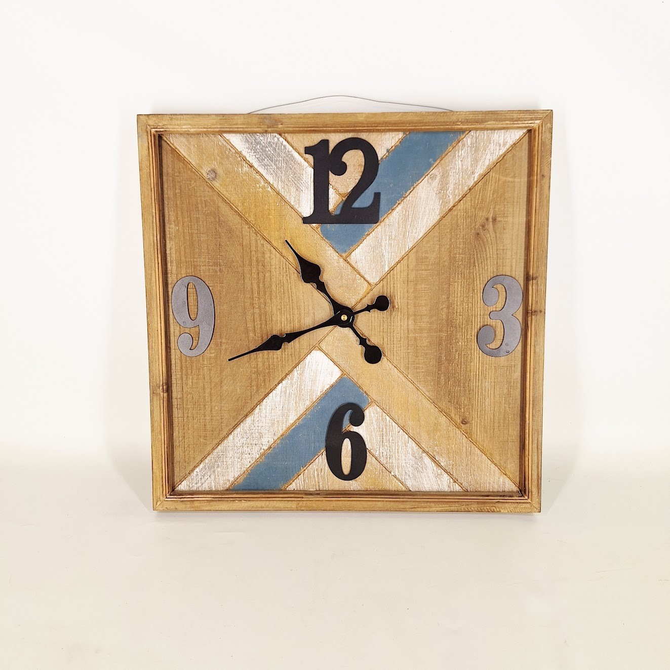 Rustic Looking Square Wooden Wall Clock 19" Square