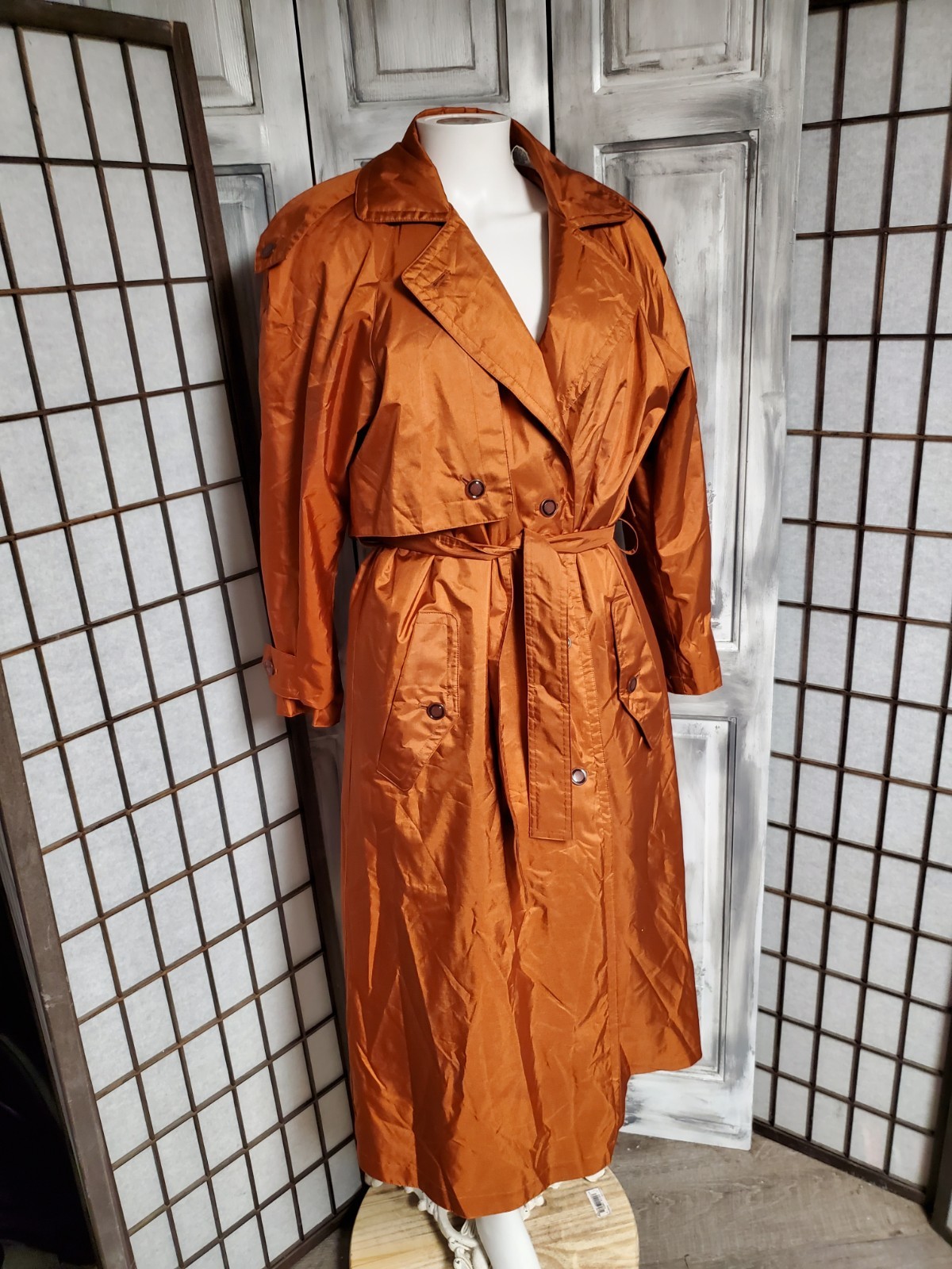Vtg S J. Gallery Trench Coat Sz 5/6  80s Jacket Long REMOVABLE Liner all Season
