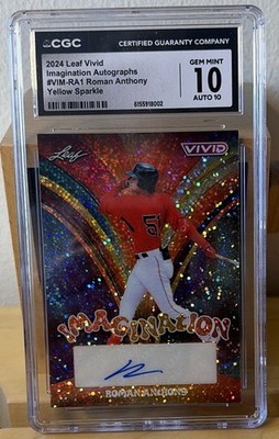 ROMAN ANTHONY 2024 Leaf Vivid Yellow Sparkle Auto 9/10 CGC 10 AUTO 10