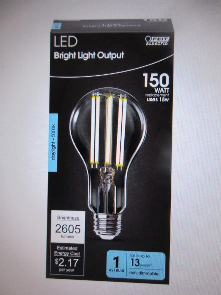Feit 150W Equivalent A21 Dimmable Clear Glass Filament E26 Bulb Daylight 12PK - Image 4 of 4