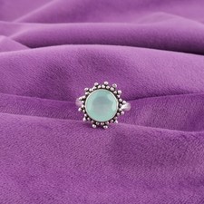 Aqua Chalcedony Gemstone 925 Sterling Silver Jewelry Partywear Ring Gift For her