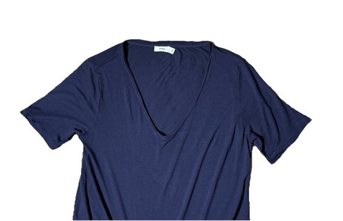 Vince Navy Blue T-Shirt Size Small V Neck Top Tee Sheer Silk Hem Short Sleeve - Picture 2 of 6