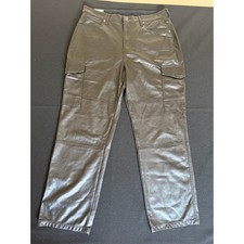 Gap Cargo Pants Womens 16R Black Excellent Faux Leather Straight Leg Utility