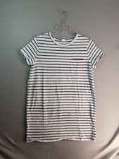 Gap Relaxed Pocket Shirt Dress Large White Striped Short Sleeve Knit Pullover